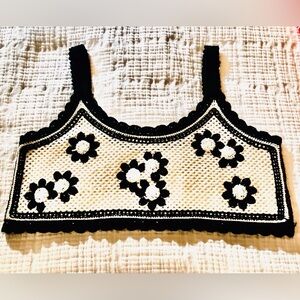 Black and White Crochet Floral Crop Top